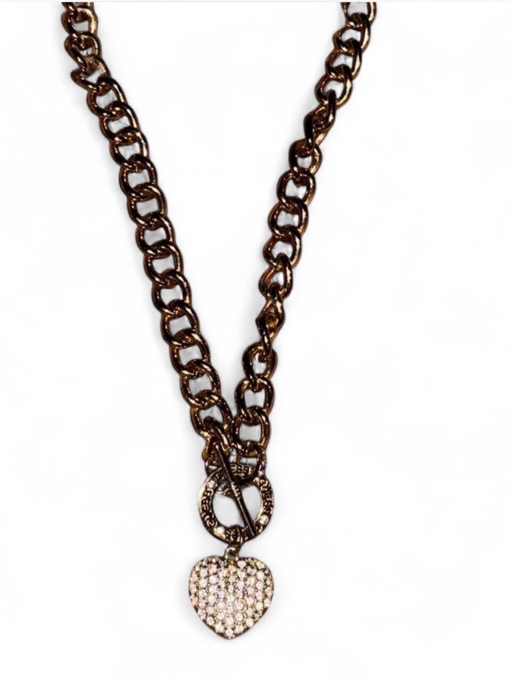 GUESS Heart Pavé Pendant Chunky Chain Necklace - Gold Tone